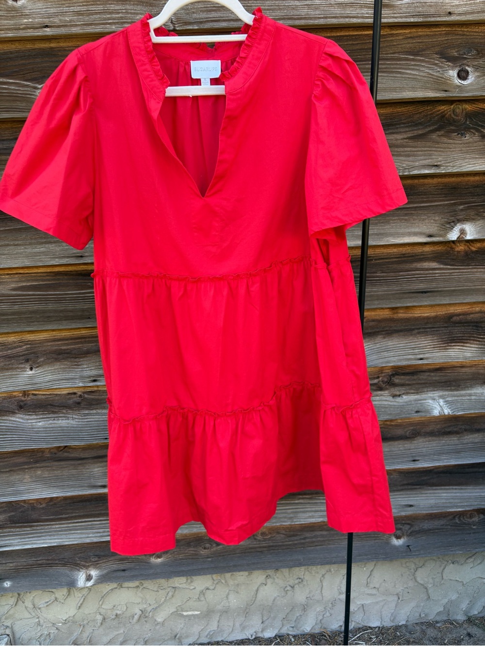 Sugarlips Bright Red Tiered V-Neck Dress